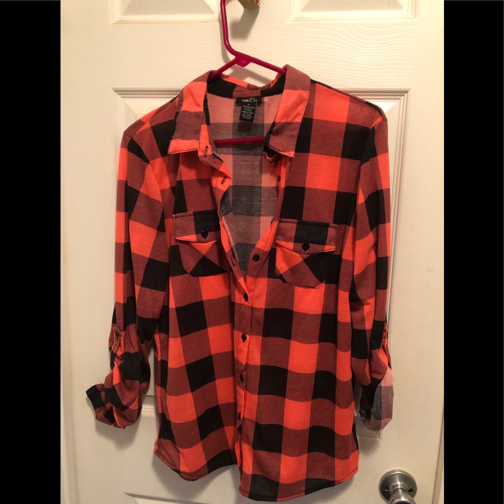 Pink and black plaid shirt